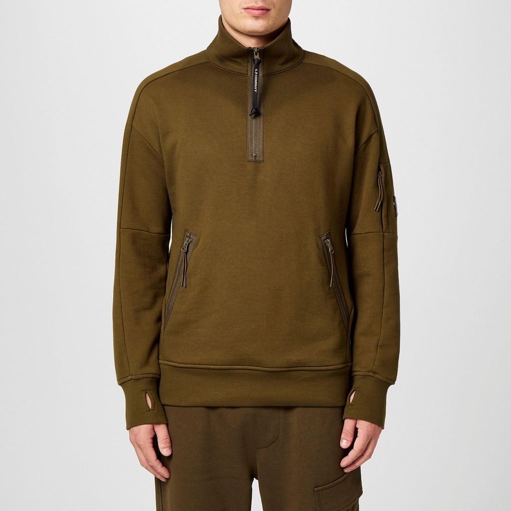 CP Company Lens Arm Quarter Zip Sweatshirt - Ivy Green 683